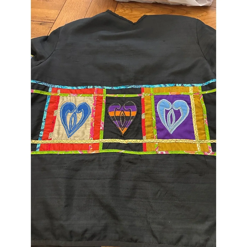 julia kim black embroidered‎ artsy patchwork jacket small